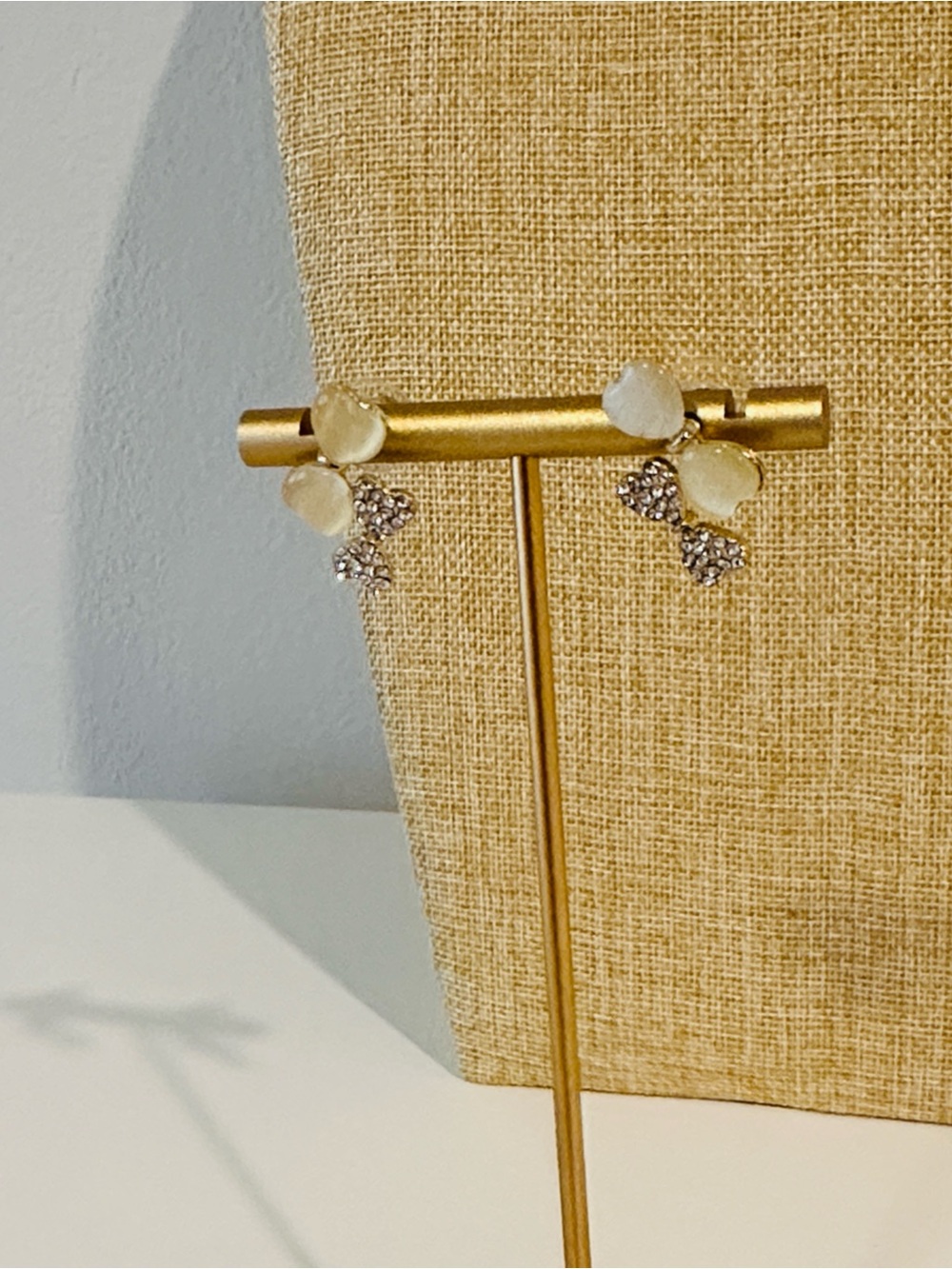 Fashion Jewelry Cream Petal and Crystal Cluster Earrings